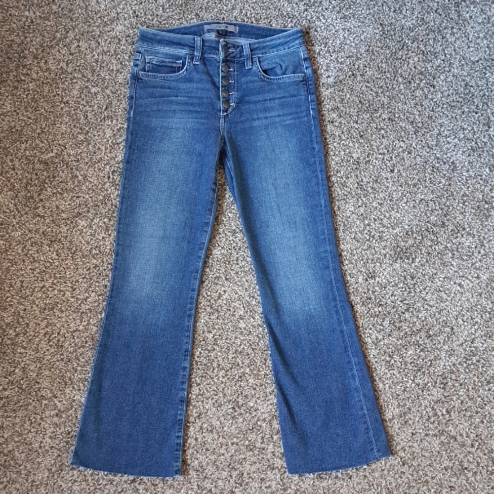 Joe's Jeans Ishtar Women's Size 26 Denim Blue Button Fly Flare Leg Raw Hem EUC
